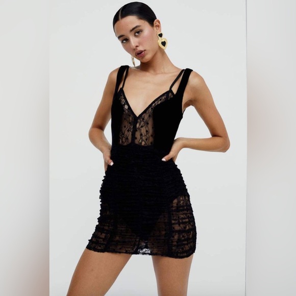 For Love and Lemons Jourdan Mini Dress Black Xs - Picture 5 of 9
